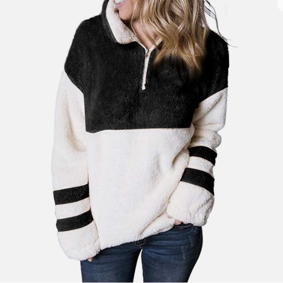 MEROKEETY Contrast Fleece Zipper Sherpa Pile Pullover size XL - Picture 11 of 11